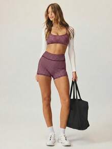Aralina Leisurewear Plaid Gingham Printed Cropped Cami Top And High Waisted Short Two Pieces Active Gym Workout Set Summer Casual World Cup Fan Outfit - Brown - View 5