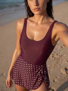 Swim Vcay Bộ jumpsuit thời trang nữ đi nghỉ mát với họa tiết chấm bi và thiết kế buộc dây. - Nhiều màu - Xem 2