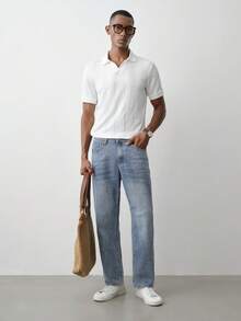 MENRIVO Men Washed Faded Denim Jeans - Blue - View 2