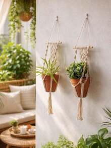 Hanging Flower Pot Rack, Bohemian Style Wall Mounted Flower Pot Basket, Rope Plant Stand, Suitable For Home, Garden, Balcony, Room Decor - Multicolor - View 6