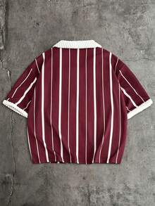 AXEPEAK Men's Handsome Fashionable Colorblock Versatile Polo Shirt - Burgundy - View 2