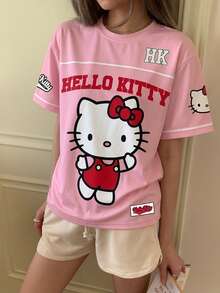 CovetEZ HELLO KITTY AND FRIENDS | SHEIN 女款字母卡通印花休閒百搭日常出遊短袖T恤 - 彩色 - 查看 3