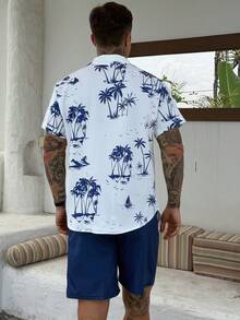DAZY Setelan Pantai Pria Motif Pohon Palem Lengan Pendek dan Celana Pendek, Musim Panas - MultiWarna - View 2