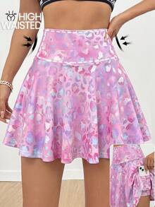 SHEIN Dewbera Váy thể thao nữ cạp cao họa tiết báo ombre in kỹ thuật số có túi đựng điện thoại, dùng cho tập thể dục ngoài trời - Hồng - Xem 6