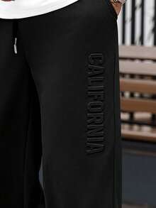 Manfinity Homme Men's Letter Embossed Short Sleeve T-Shirt And Drawstring Waist Pants Set, Holiday - Multicolor - View 5