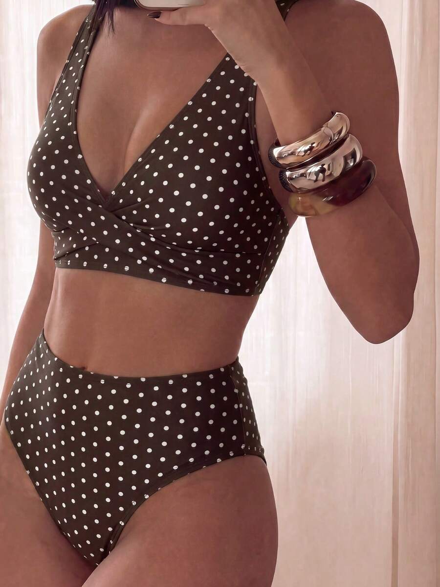 Costavie Polka Dot Print Tankini Swimsuit Set - Multicolor - View 1