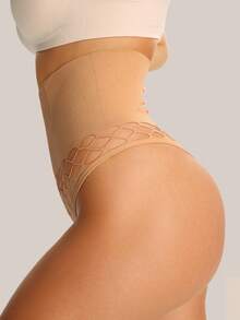 SHEIN Celana Dalam Wanita Minimalis Warna Polos Berlubang Elastis Pinggang Tinggi Pengontrol Perut - Aprikot - View 5