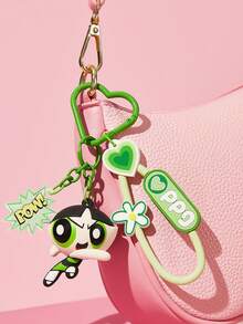 THE POWERPUFF GIRLS X SHEIN 卡通鑰匙圈，包包掛勾 - 綠色 - 查看 2
