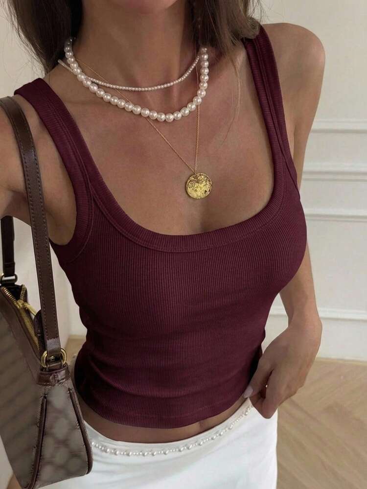 Women's Solid Color Fitted Casual Vacation Summer Tank Top