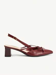 CUCCOO CHICEST Burgundy Pointed Bow Slingback Thick Heel Sandals, Workplace Commuting Temperament Shoes - Bang Yi burgundy - View 8