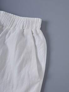 Wandoria Solid Color Drawstring Shorts With Pockets, Summer Casual Wear - White - View 3