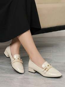 Sleekvia Women's Buckle Design Fashionable Daily Travel Casual Thick Heel Shoes - Off-white - View 4