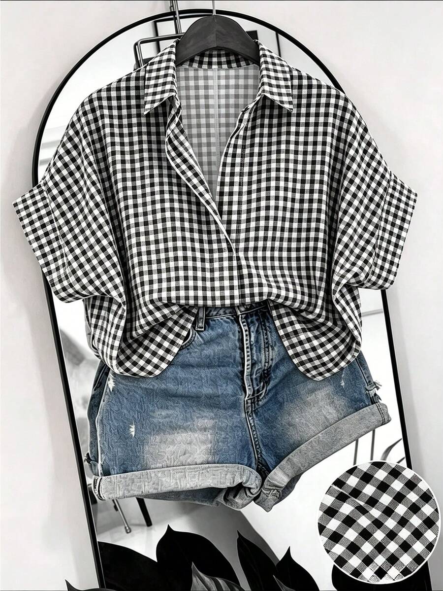 EMERY ROSE Plus Size Women's Plaid Casual Versatile Daily Outing Shirt - Multicolor - View 1