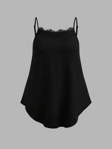 SHEIN EZwear 大尺碼女款蕾絲飾邊休閒百搭日常出遊細肩帶背心上衣 2件組 - 黑與白 - 查看 7