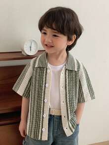 DAZY Collared Casual Loose Pullover Colorblock Cardigan For Young Boys - Green - View 1