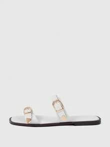 Sleekvia Ladies Comfortable Flat Wear-Resistant Versatile Metal Outdoor Flip-Flops Slippers Summer - White - View 2