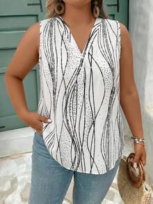 SHEIN CURVE+ Plus Size Summer Casual Striped Sleeveless Shirt - Black and White - View 5