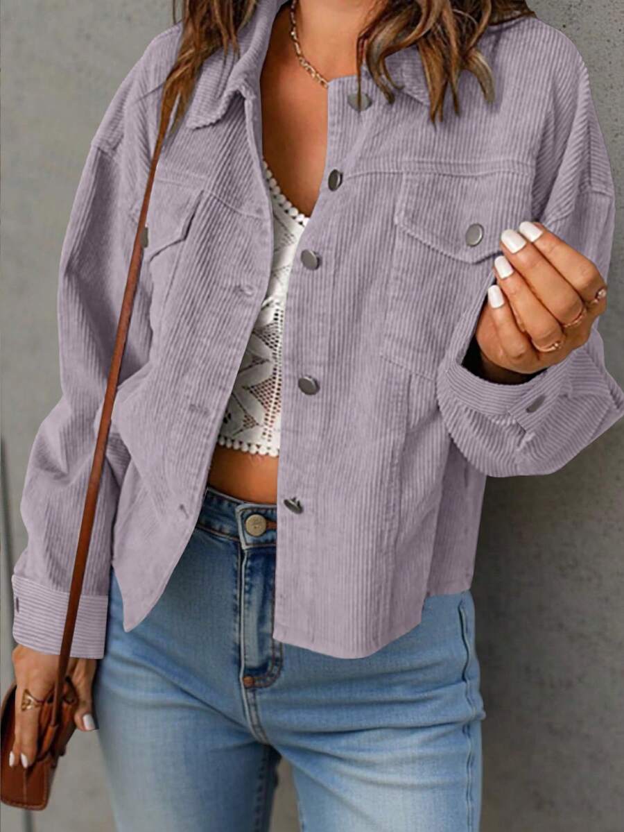 EMERY ROSE Women's Solid Color Drop Shoulder Long Sleeve Single-Breasted Casual Jacket - Purple - View 1
