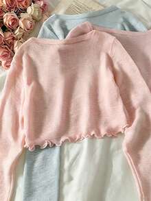 Resyla Atasan Luar Pendek dengan Hiasan Rumbai Kayu dan Tali Pengikat - Baby Pink - View 2