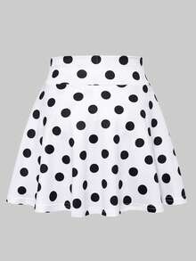 SHEIN 青少年女孩波點二合一裙褲，夏季高腰A字迷你裙內含短褲，修身甜美學院風休閒女童下身褲 - 黑與白 - 查看 3