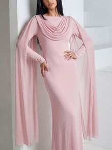Veilorie Women's Elegant Solid Color Arabic Style Dress - Pink - View 4