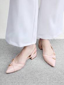 CUCCOO BIZCHIC Women's Shoes Elegant Pink Metallic Pointed Buckle-Top Platform Flats For Offices, Weddings, Parties, And Spring And Summer Shoes - Pink. - View 4