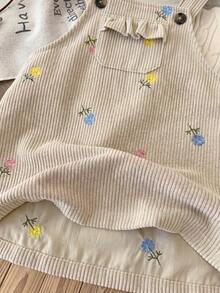 SHEIN LMoss Kids 女嬰編織花卉圖案吊帶洋裝 - 粉色 - 查看 7