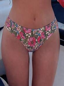 Swim Mod 2026 Spring/Summer Women's Halter Ditsy Floral Backless Sexy Bikini Set, Random Flower Pattern Side High Cut Swimsuit - Multicolor - View 3