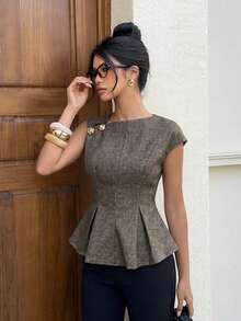 Siren Gaze Spring/Summer New Metal Buckle Decor Sleeveless Blouse For Women - Brown - View 7