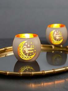 2PCS/1PC Retro Glass Ramadan Candle Holder, Moon Style Aromatherapy Candle Glass Candle Cup, Decorative Ornament Glowing Tea Lamp, Suitable For Table Decoration During Ramadan, Auspicious For Ramadan (Excluding Candles), Gift, Outdoor, Living Room - multicolor - View 7