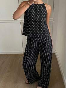 DAZY Women's Summer Striped Spaghetti Strap Top And Pants Casual 2 Pieces Set - Black - View 4