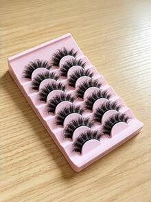 7Pairs Fluffy False Eyelashes Soft Fluffy Handmade Reusable Short Natural Style Mink Hair Eyelashes Volumizing Fake Lashes For Eye Makeup Daily Party - Black - View 4