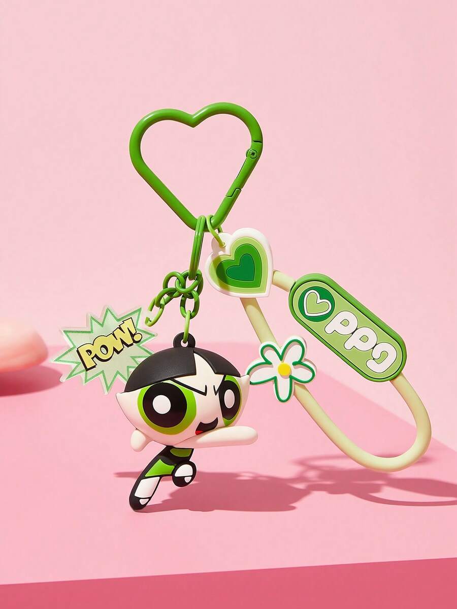 THE POWERPUFF GIRLS X SHEIN 卡通鑰匙圈,包包掛勾 - 綠色 - 查看 1