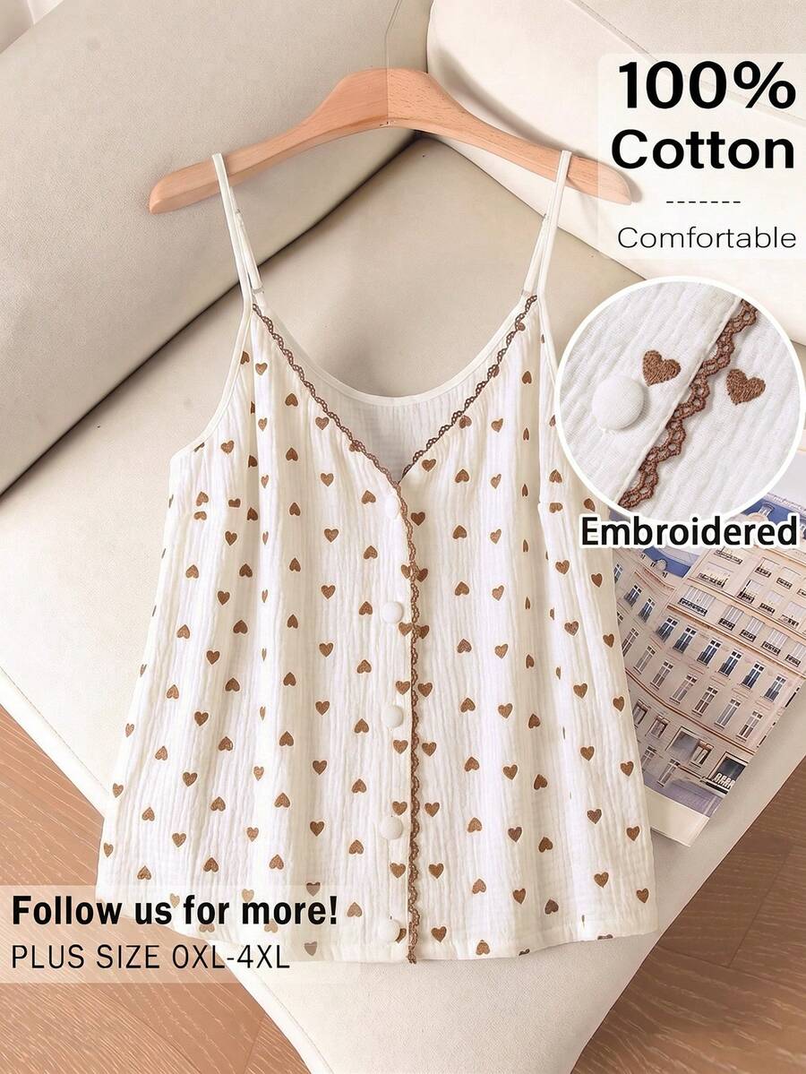 CosyJoli Áo kiểu nhăn dễ thương size lớn cho nữ, áo thêu hoa, áo hai dây đáng yêu - Màu be - Xem 1