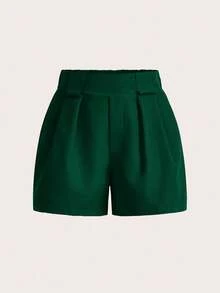 Women's Solid Color Loose Casual Shorts With Pockets And Pleats - 無色 - 查看 3
