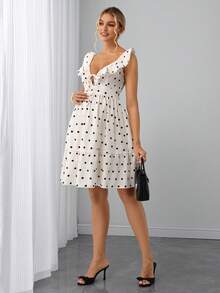 Momance Vestido de enfermería con cuello en V cómodo, volantes delanteros y lazo - Albaricoque - Ver 5