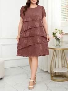 Reflora Vestido de moda con cuello redondo, mangas con volantes y estampado floral para mujer de talla grande - Rosa vieja - Ver 5