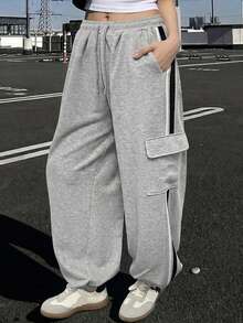 DAZY Women's Loose Pleated Solid Color Casual Sports Sweatpants, Spring - Grey - View 6