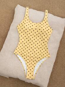 Swim Mod Women's Vacation Brown And Yellow Polka Dot Print Casual Tropical One-Piece Swimsuit Beach Vacation Summer - Multicolor - View 3