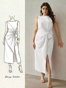 MOTF PREMIUM PLUS SIZE WOMEN SLEEVELESS STRUCTURED LONG DRESS - White - View 7