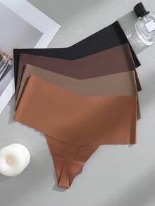 SHEIN 4件裝女款無縫素色中腰丁字褲 - 彩色 - 查看 4