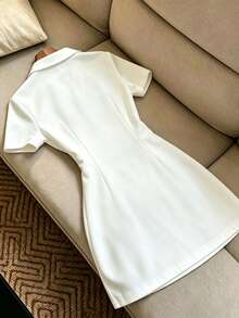 SHEIN Franclia Women's Summer Polo Collar Short Sleeve Waist-Defining A-Line Dress, Minimalist Slimming Design, Suitable For Daily Commute, Outings And Picnics - White - View 2