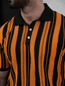 Manfinity CasualCool Men's Casual Business Striped Design POLO Shirt Top Suitable For Daily Commuting Wear Casual Versatile - Orange - View 5