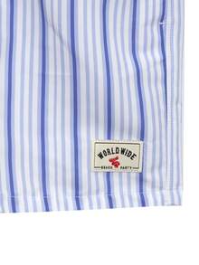Manfinity VDAYZ Men's Summer Vacation Striped Drawstring Waist Slanted Pocket Beach Shorts, Holiday - Blue and White - View 8