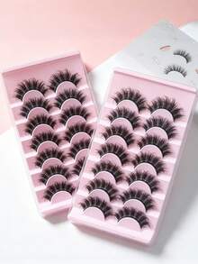 7Pairs Fluffy False Eyelashes Soft Fluffy Handmade Reusable Short Natural Style Mink Hair Eyelashes Volumizing Fake Lashes For Eye Makeup Daily Party - Black - View 2