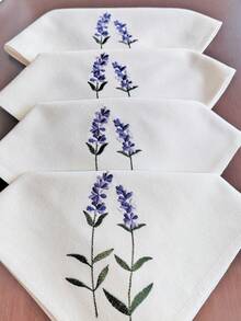 Cirelle 1片/2片/4片薰衣草刺繡餐巾，米色棉麻布料製成，可重複使用的布餐巾，亦可用作餐墊，適用於廚房餐桌、節日派對、婚禮、農舍用餐及各種家居裝飾場景 - 彩色 - 查看 10