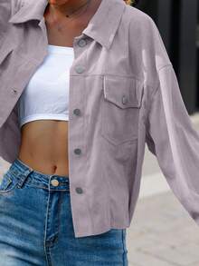 EMERY ROSE Women's Solid Color Drop Shoulder Long Sleeve Single-Breasted Casual Jacket - Purple - View 4