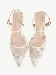 CUCCOO CHICEST Women Shoes Spring And Summer Breathable Mesh Floral Embroidery Pointed Tip Thin Heel 6cm Women's High Heel Shoes Solid Color Daily Wedding Dating Party Wedding Shoes Spring Shoes Bride Shoes - White B - View 4