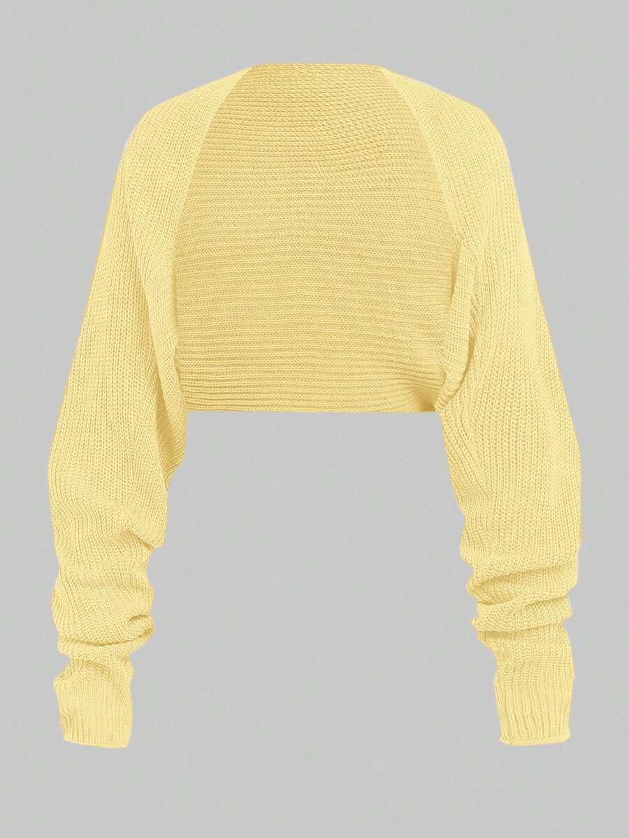 SHEIN Girlism Teen Girl/Teen Girls' Yellow Cropped Textured Knit Casual Lightweight Cardigan, Versatile For Daily Wear - Yellow - View 1