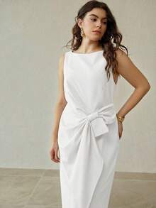 MOTF PREMIUM PLUS SIZE WOMEN SLEEVELESS STRUCTURED LONG DRESS - White - View 5
